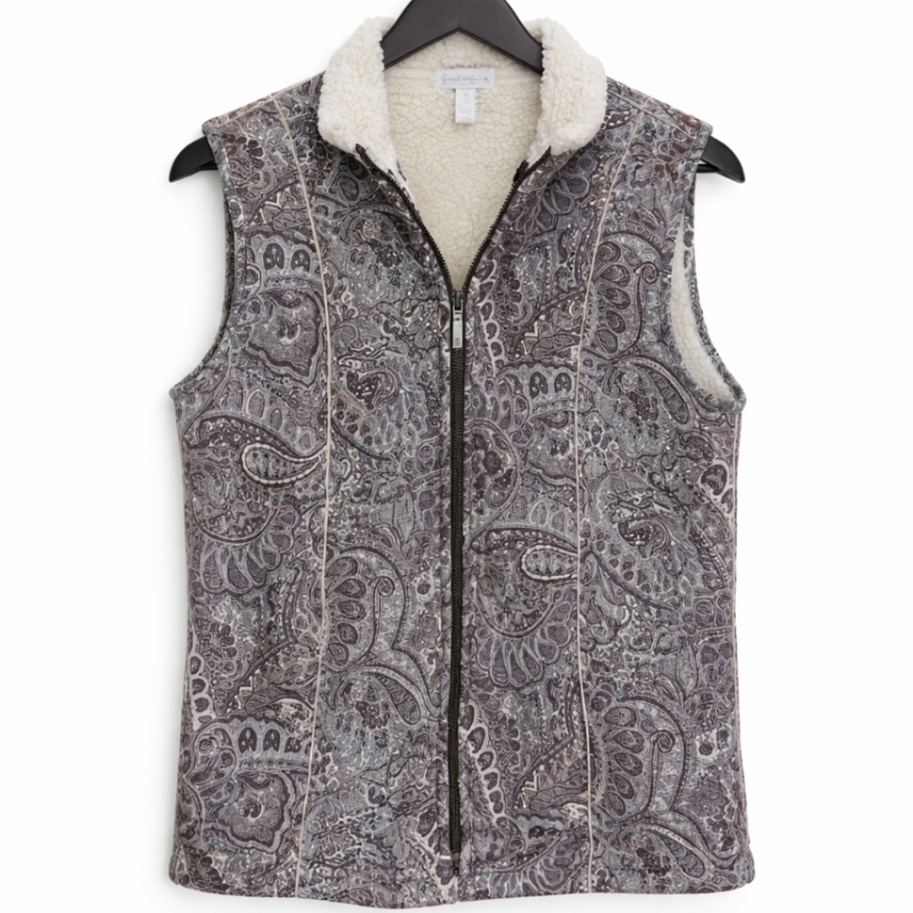 Charter Club Purple Paisley Sherpa Full Zip Vest Sz Small